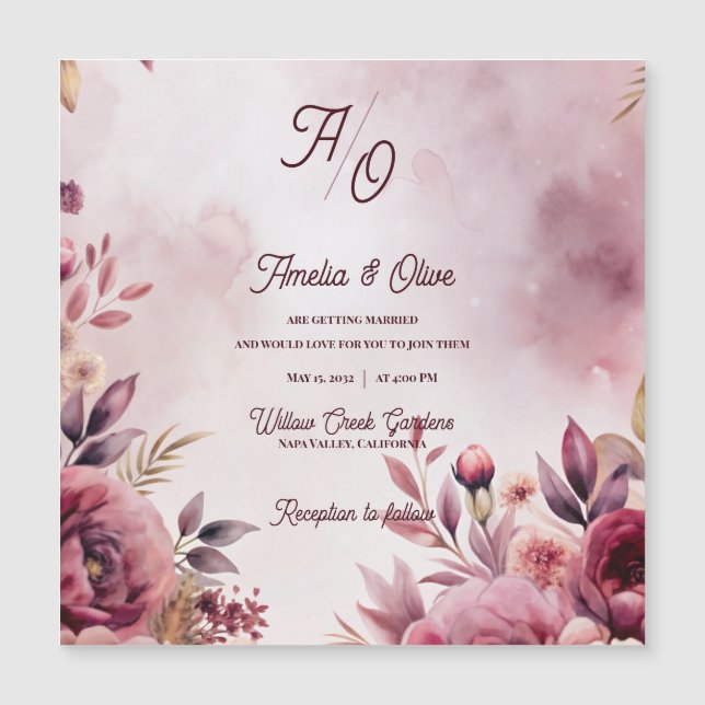 Mauve Floral Romantic Blush Wedding Invitation  (Frente)