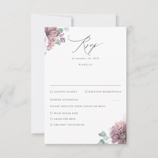Mauve Floral Wedding RSVP (Frente)