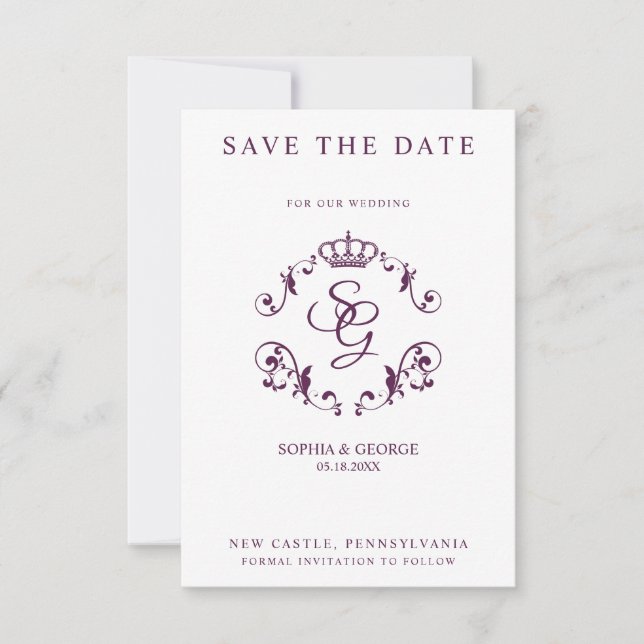 Mauve Ornamental Border with Crown & Initials (Frente)