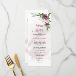 mauve-rosa flores verde menu de casamento