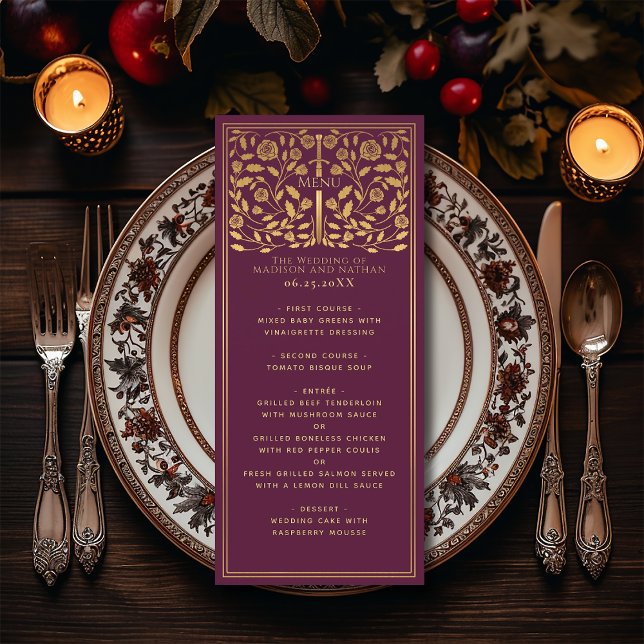 Mauve Royal Medieval Sword Wedding Flat Menu (Criador carregado)