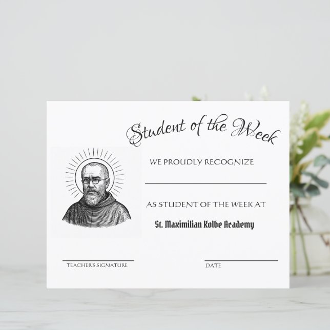 Maximilian Kolbe Student of the Week (Em pé/Frente)