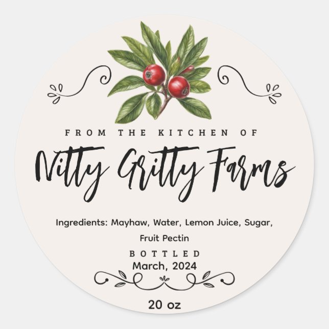 Mayhaw Jam Jelly preserva a etiqueta de latas pers (Frente)