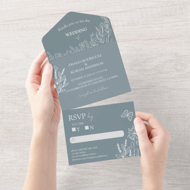 Meadow Flowers Blue Cinza Weding RSVP (Tearaway)