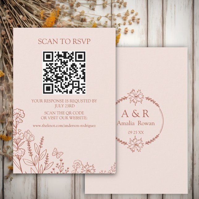 Meadow Flowers Misty Rosa Scan RSVP Card QR (Criador carregado)