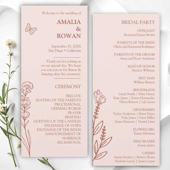 Meadow Flowers Misty Rosa Wedding Program (Criador carregado)