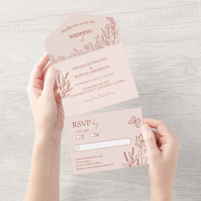 Meadow Flowers Misty Rosa Wedding RSVP (Aba destacável)