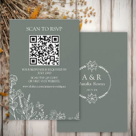 Meadow Flowers Sirocco Green Scan Cartão RSVP QR