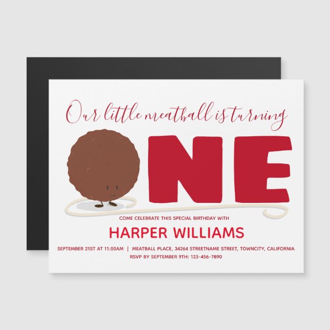 Meatball Um Primeiro Convite Magnético Aniversário (Frente/Verso)