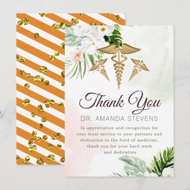 Médico Elegante Floral | Cartões de agradecimentos (Frente/Verso)