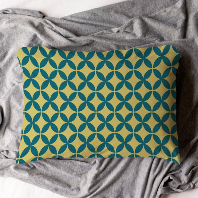 Médio Século Mod Geométrico Retroativo Verde Azul  (Mid Mod Pillowcase)