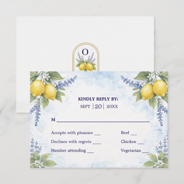 Mediterranean Citrus Botanical RSVP Wedding Respon (Frente/Verso)