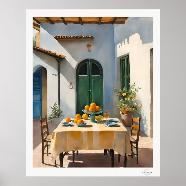 Mediterranean Courtyard Dining Poster (Frente)