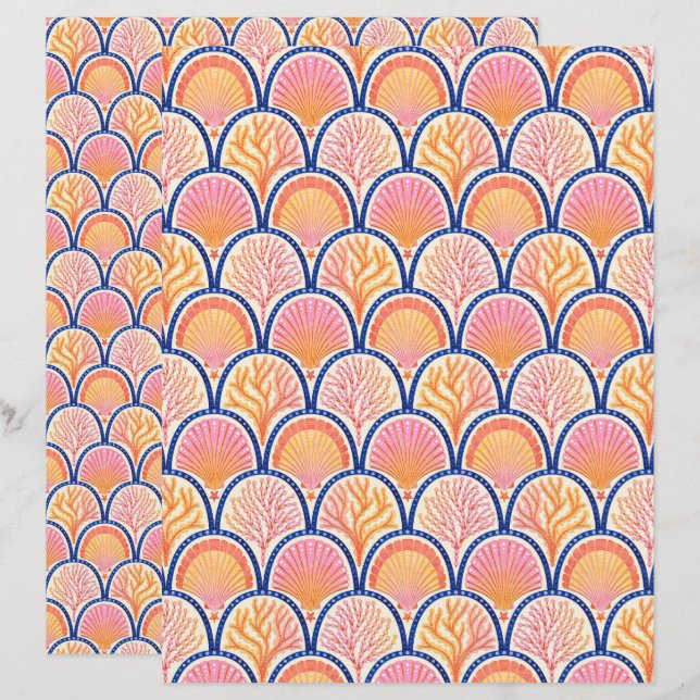 Mediterranean Shells and Seagrass Scrapbook Paper (Frente/Verso)