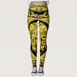 Medusa Dourada com Arabescos sobre Leggings Pretas