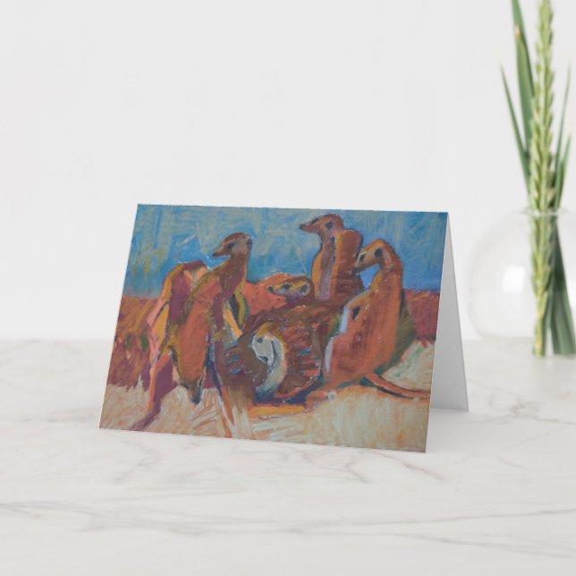 Meerkats no por do sol - cartão da arte (Frente)