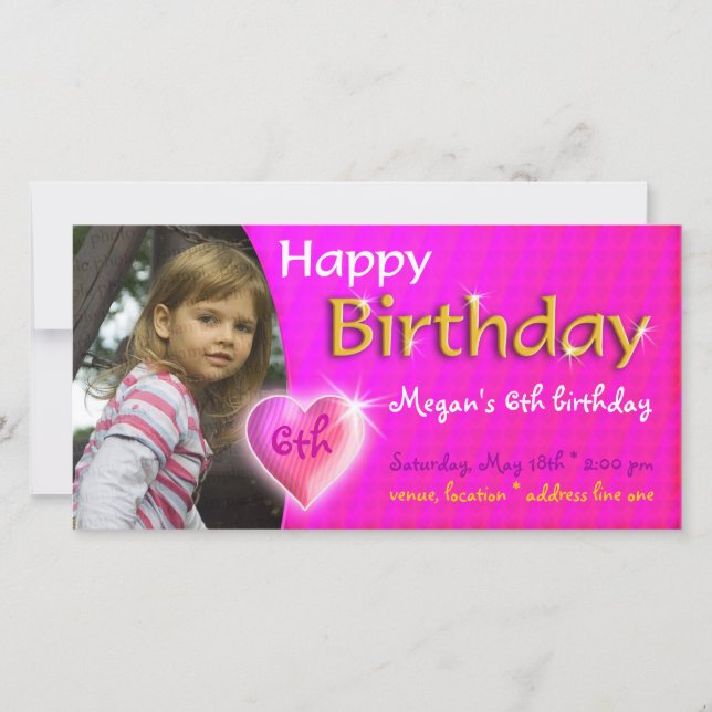 Megan Birthday Photo Invitation | Coração Adorável (Frente)
