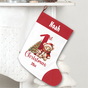 Meia De Natal Grande 1rua de Natal Bear Bear Bebê Nome Vermelho