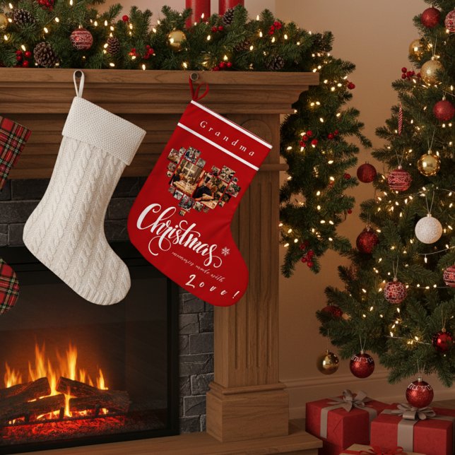 Meia De Natal Grande 20 Foto Collage Heart, Avó, Avô, Mãe, Pai (Criador carregado)