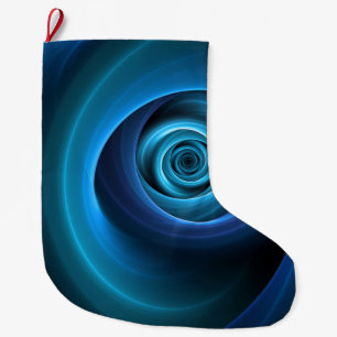 Meia De Natal Grande 3D Cores Azuis Espirais Modernas Abstrato de Arte 