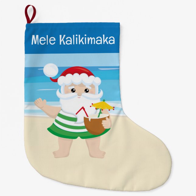 Meia De Natal Grande A Day At The Beach With Santa Claus (Frente)