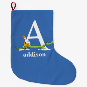 Meia De Natal Grande ABC do Dr. Seuss: Letra A - Branco Adicione seu