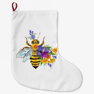Meia De Natal Grande Abelha flor com plantas silvestres
