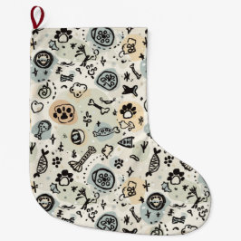 Meia De Natal Grande Abstract Winter Doodle Pet Stocking with Paw Print