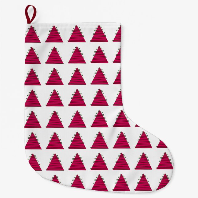 Meia De Natal Grande Abstrato, árvores rosa em branco (Frente)