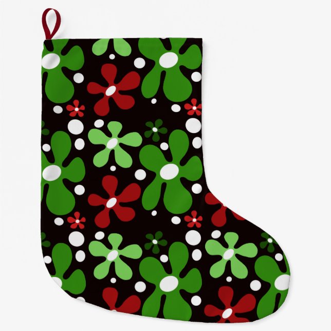 Meia De Natal Grande Abstrato funky flores de Natal (Frente)