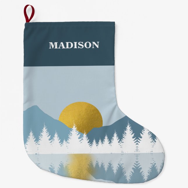 Meia De Natal Grande Abstrato Landscape Ouro Winter Sunset Sunrise (Frente)