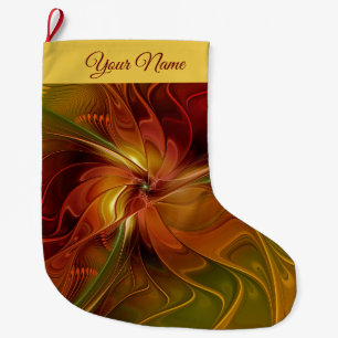 Meia De Natal Grande Abstrato Red Orange Fractal Art Flower Name