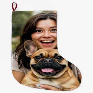 Meia De Natal Grande Adicionar Foto de Bulldog Francês Personalizar