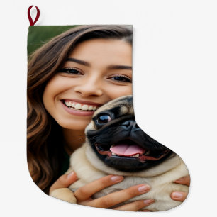 Meia De Natal Grande Adicionar Foto de Pug Personalizar Customizar