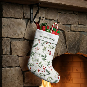 Meia De Natal Grande Adornos de Natal Personalizados com Folhagem e Bag