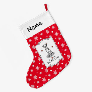 Meia De Natal Grande Adoro Dalmatianos (preto 1) Corações Bonitos