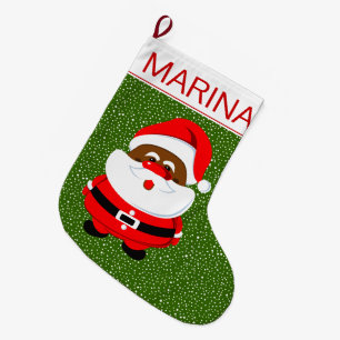 Meia De Natal Grande Africano-Americano Papai Noel branco de Natal verd