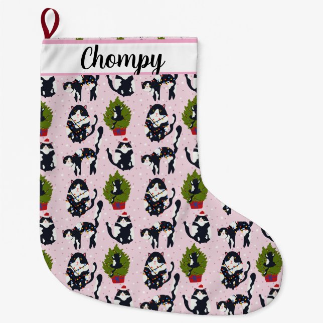 Meia De Natal Grande Ah! O gato está na árvore (Frente)