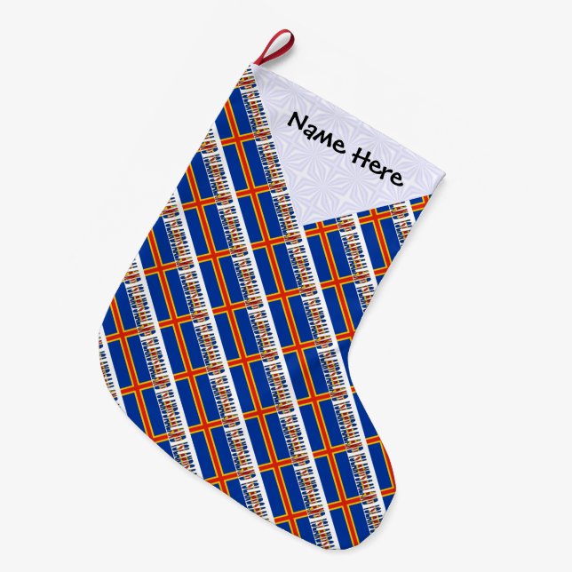 Meia De Natal Grande Ålander Åland Islands Flag Personalizado (Frente (Pendurada))