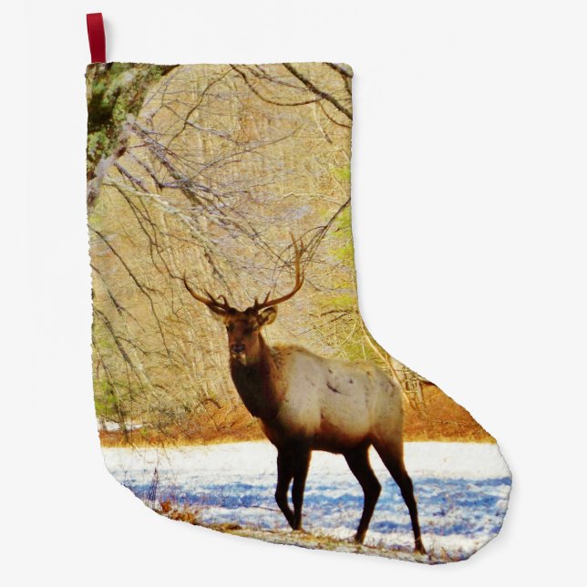 Meia De Natal Grande Alce-touro na neve (Frente)