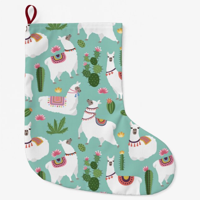 Meia De Natal Grande Alpacas/Llamas (Frente)