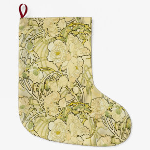 Meia De Natal Grande Alphonse Mucha Peonias Padrão Floral Art Nouveau