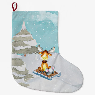 Meia De Natal Grande Amigos da Floresta de Inverno - Ilustração Animal