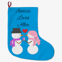 Meia De Natal Grande Amor & Bonecos de Neve: Azul-esverdeado