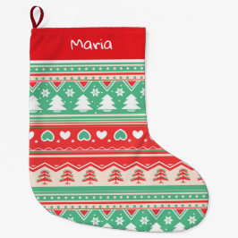 Meia De Natal Grande Amor com Árvore de Natal Vermelha e Verde - Férias