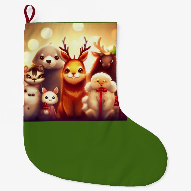 Meia De Natal Grande Animais de Natal 1 (Frente)