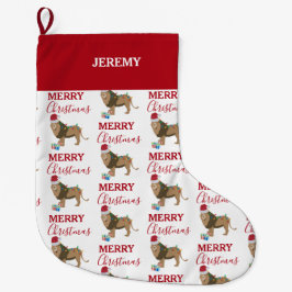 Meia De Natal Grande Animal engraçado do Leão de Natal com Papai Noel