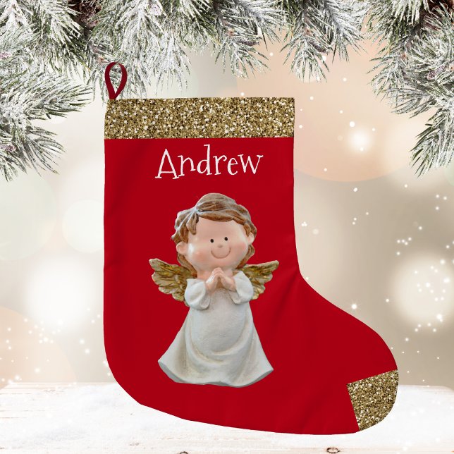 Meia De Natal Grande Anjo de Natal Com Nome  (Christmas Angel With Name )