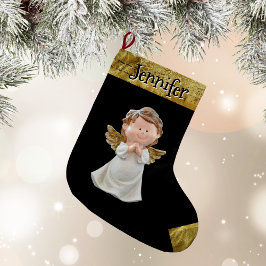 Meia De Natal Grande Anjo de Natal Com Nome, Dourado