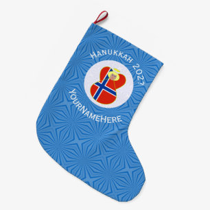 Meia De Natal Grande Anjo Norueguês Bandeira de Hanukkah Personalizada